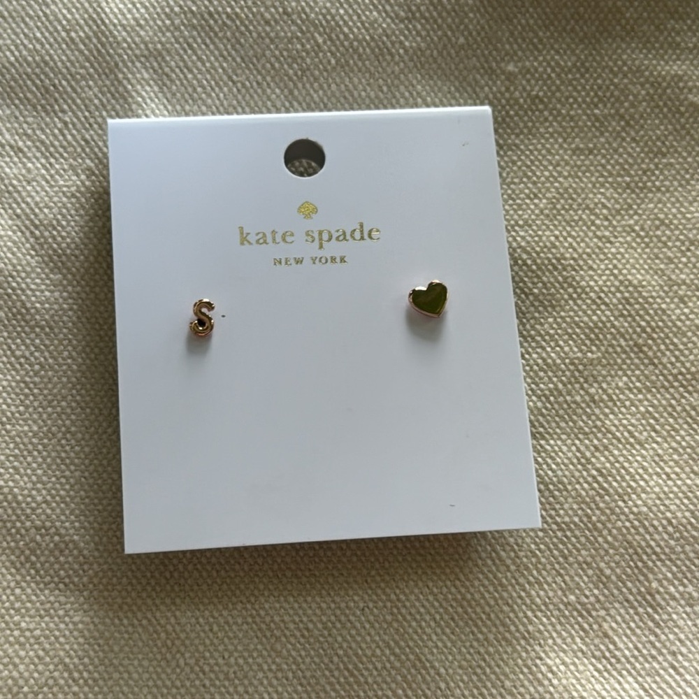 Kate Spade RoseGold Minimalist heart & S initialStud Earrings